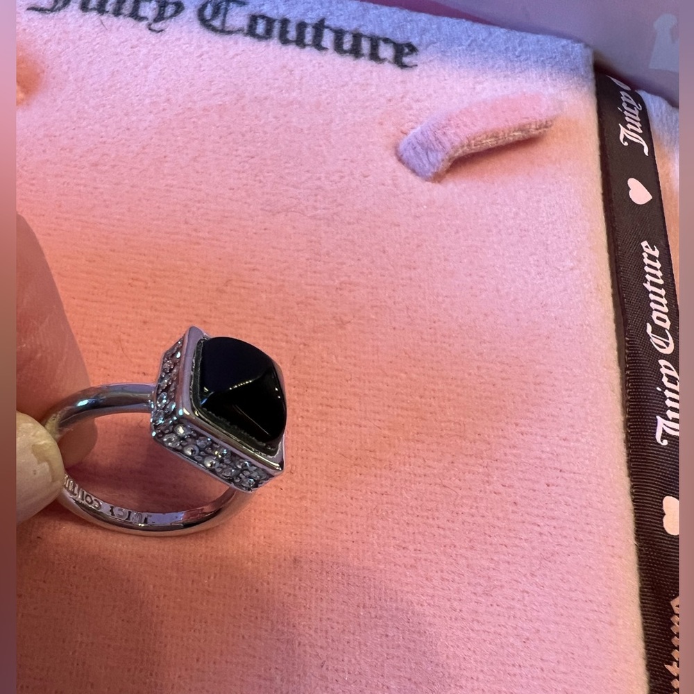 Juicy Couture Silver with Black Stone Sparkly Ring size 7